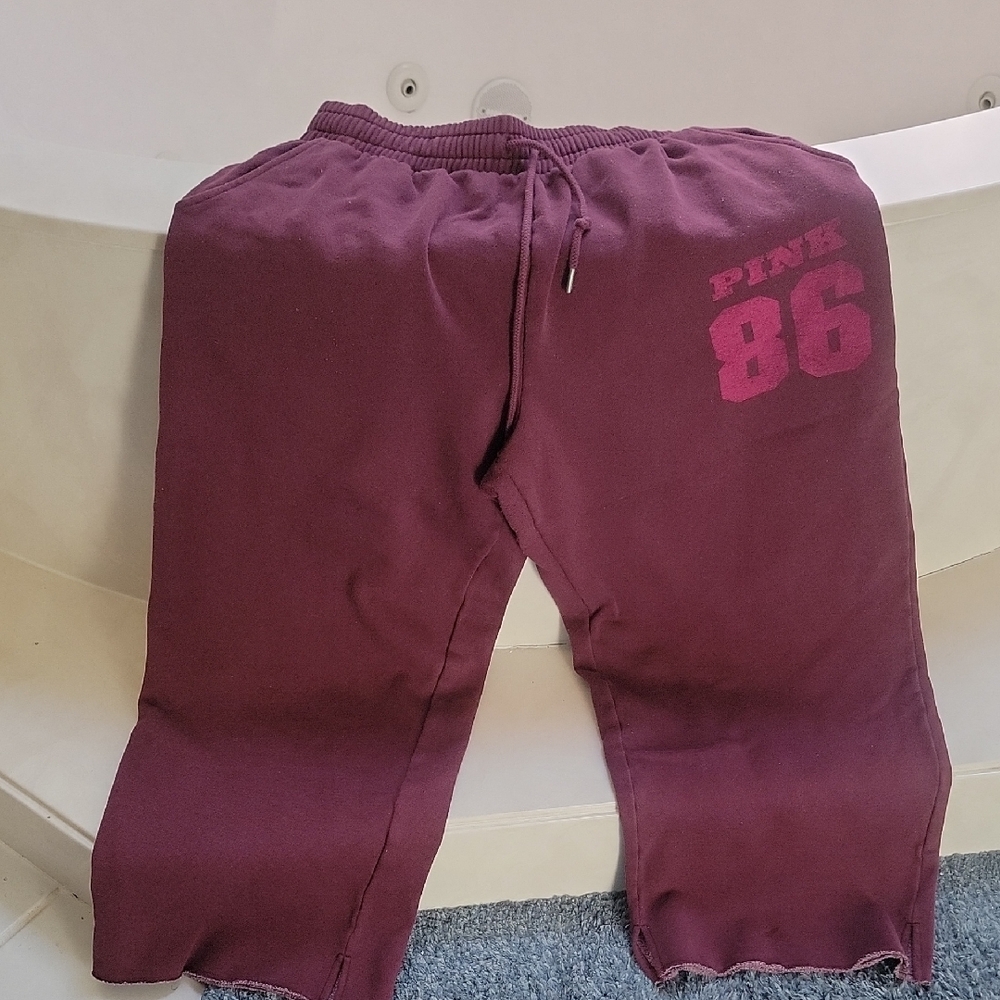 PINK Victoria's Secret Wide Leg Sweatpants in Deep Plum with Pink Logo